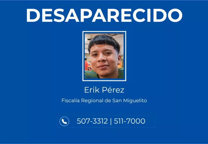 Ministerio Público pide ayuda para ubicar a Erik Alexander Pérez Rojas